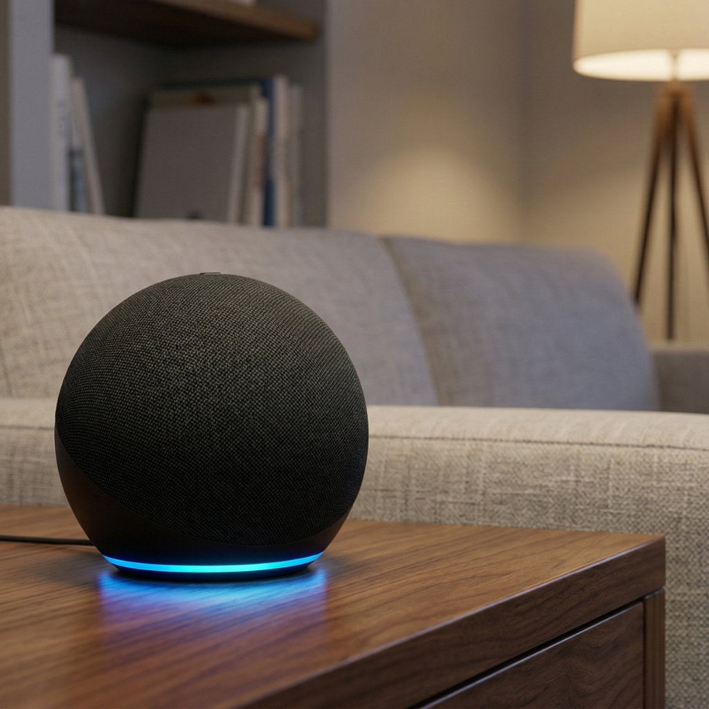 Echo Dot 5&ordf; Gera&ccedil;&atilde;o em ambiente sofisticado